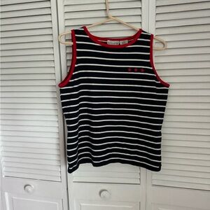 White Stag Black and White Striped Tank Top with Red Trim